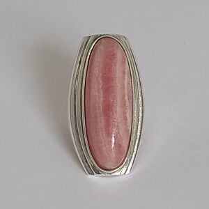 Vintage Sterling Silver Boho Pink Rhodochrosite Gemstone Long Full Finger Ring